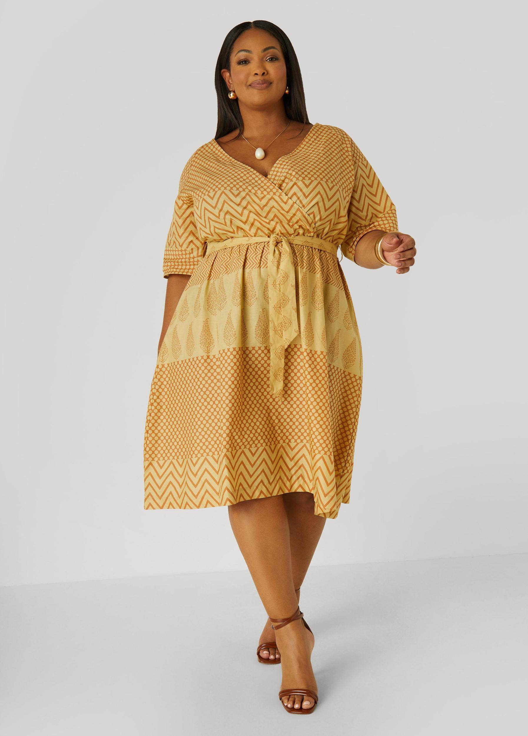 Printed Cotton Faux Wrap Dress Product Image