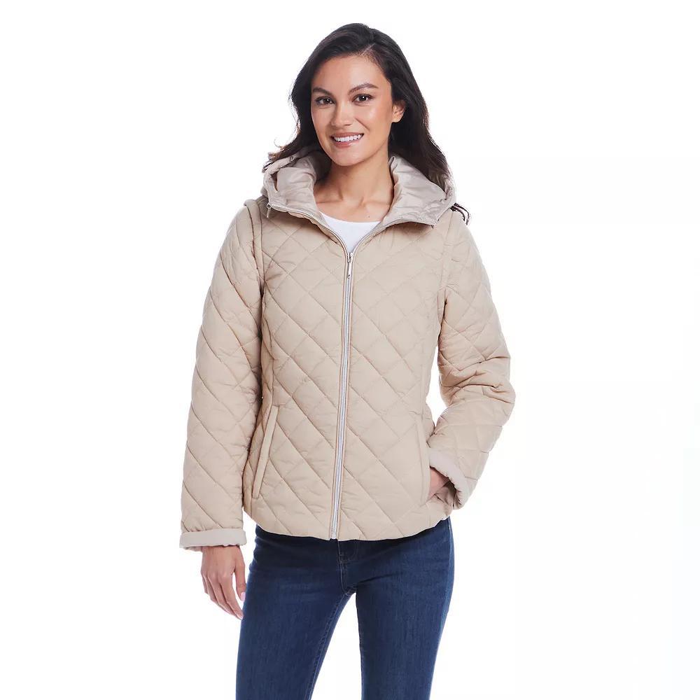 Women's Weathercast 2-in-1 Quilted Hooded Jacket with Zip Off Sleeves, Size: XL, Silver Product Image