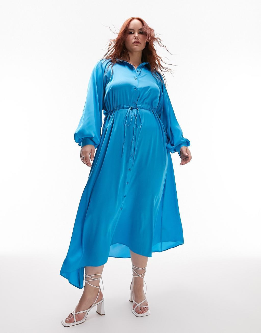 Topshop Curve satin midi shirt dress Product Image