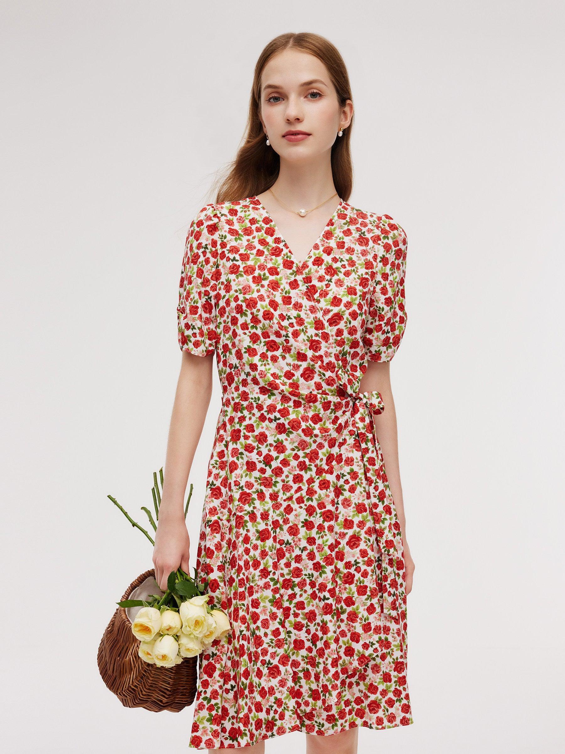 Tencel And Linen Blend Women Rose Print Midi Dress Product Image