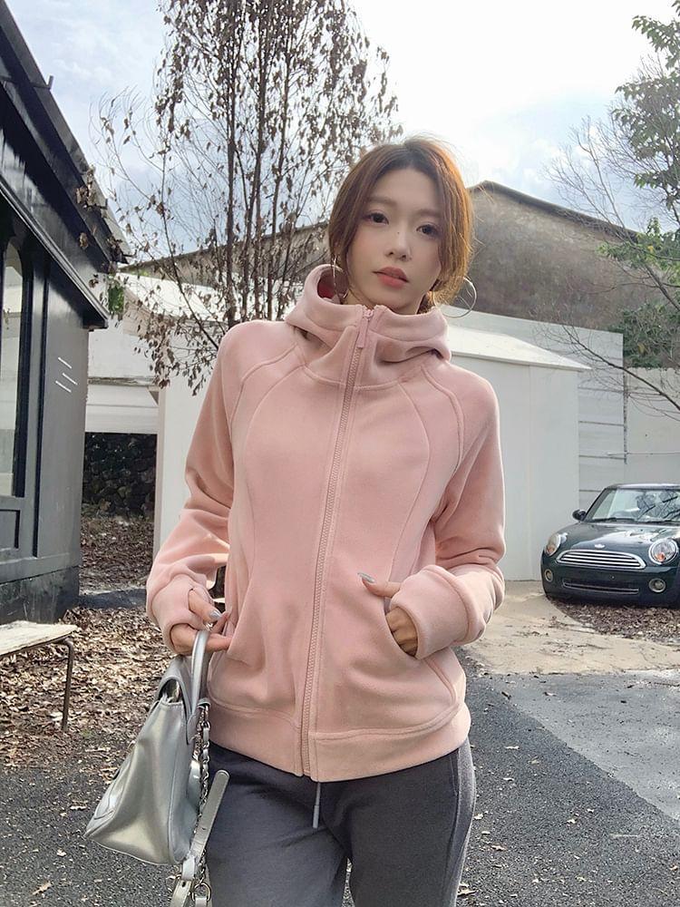 Plain Zip-Up Hoodie Product Image