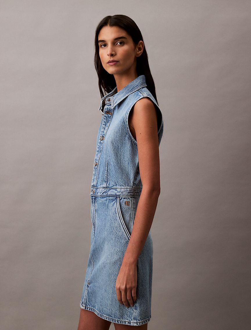 Calvin Klein Women's Sleeveless Denim Button-Down Dress - Blue - XS Product Image