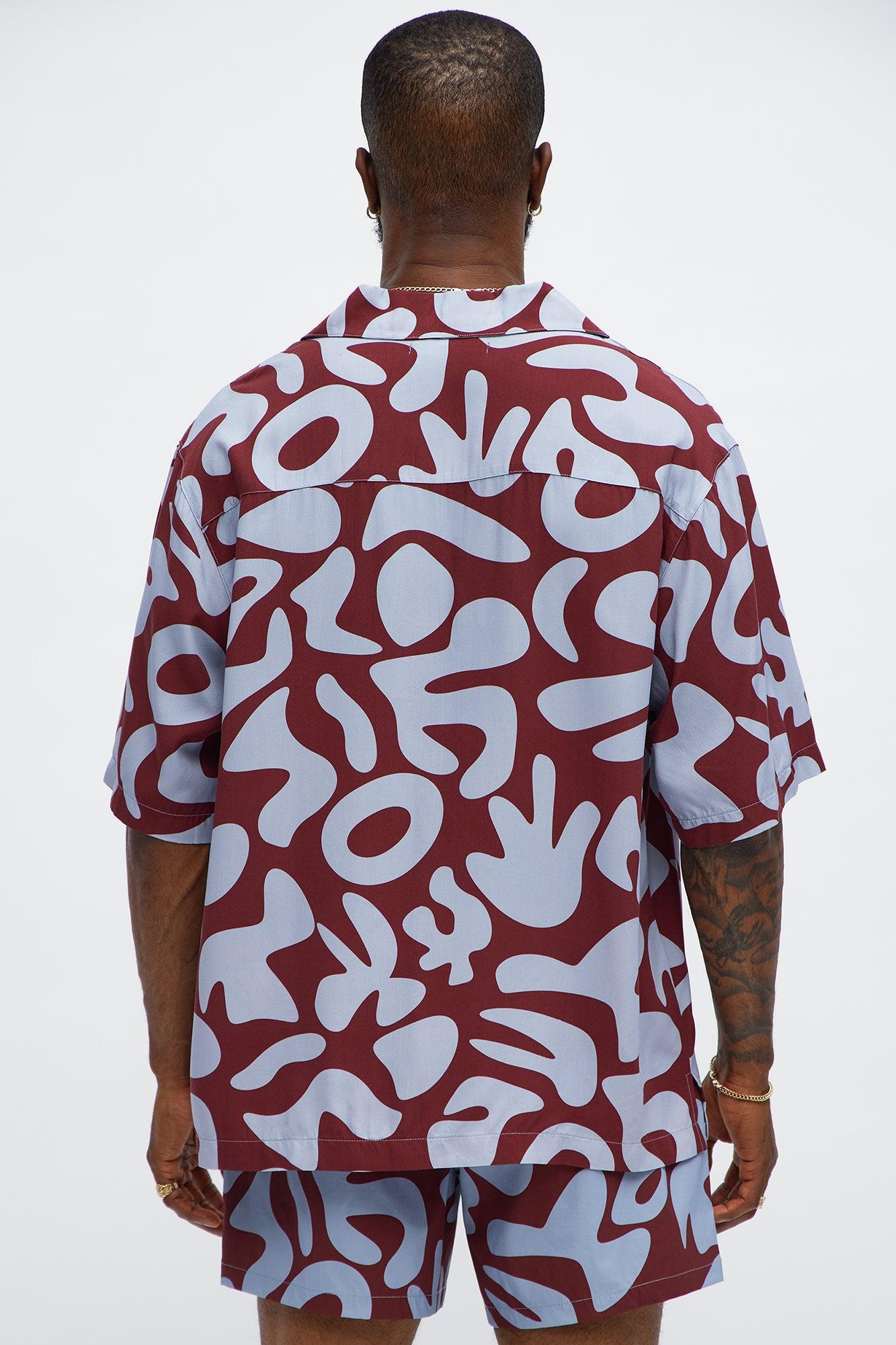 Relaxed Chateau Abstract Button Up Shirt - Burgundy/combo Male Product Image