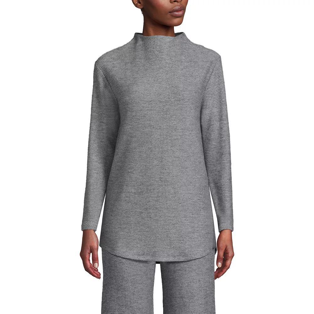 Women's Lands' End Cable Ottoman Relaxed Long Sleeve Funnel Neck Tunic, Size: Medium, Gray Grey Product Image
