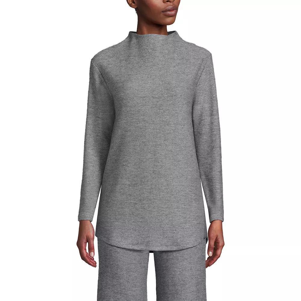Women's Lands' End Cable Ottoman Relaxed Long Sleeve Funnel Neck Tunic, Size: Medium, Gray Grey Product Image