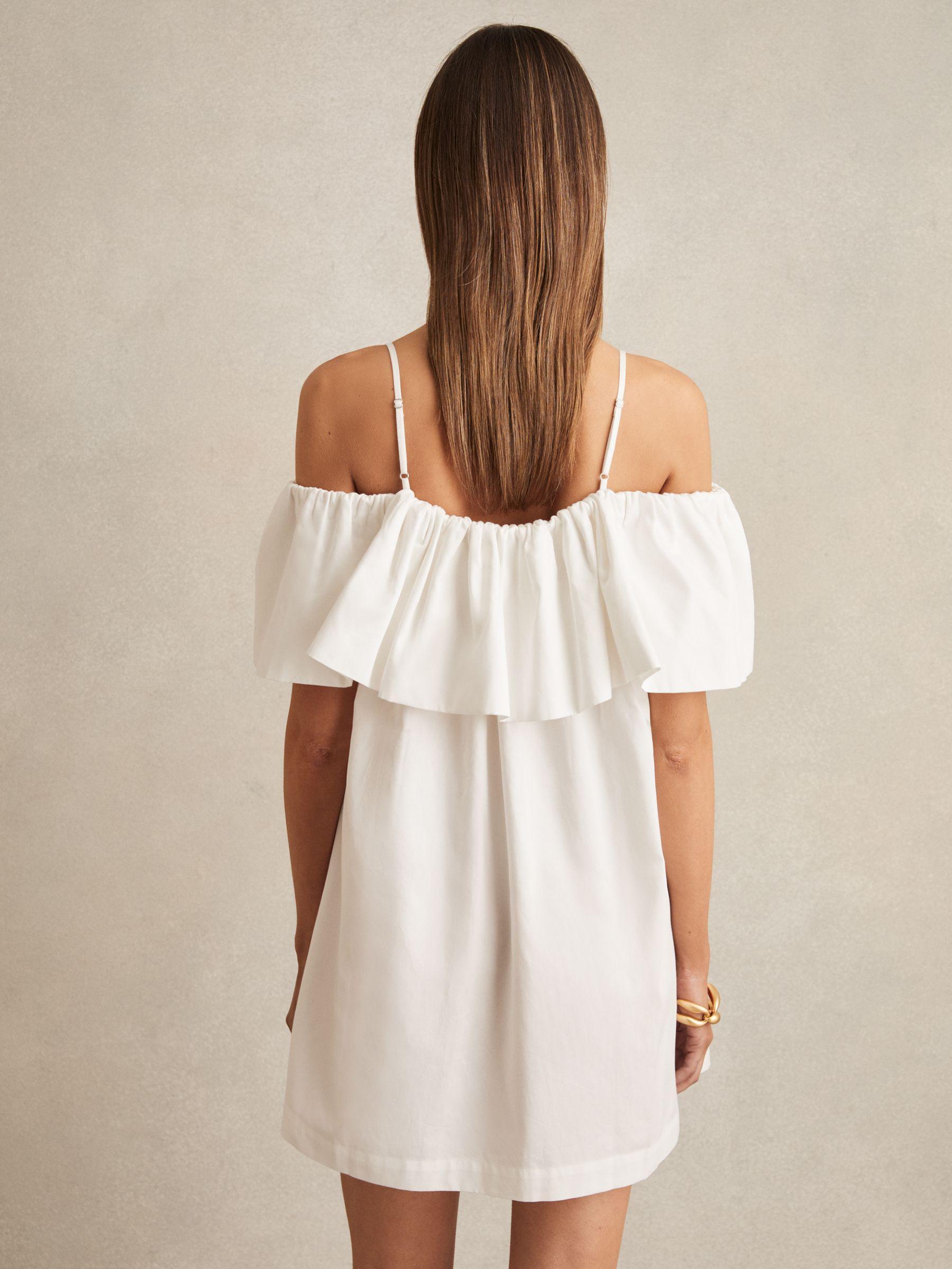 Cotton Off Shoulder Mini Dress in Ivory Cream Product Image