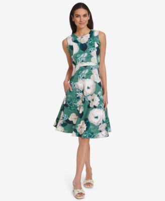 Calvin Klein Womens Floral Jewel-Neck Sleeveless Dress Product Image