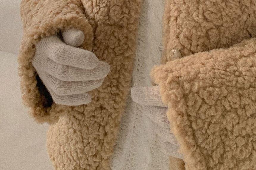 Collared Plain Button Teddy Jacket Product Image