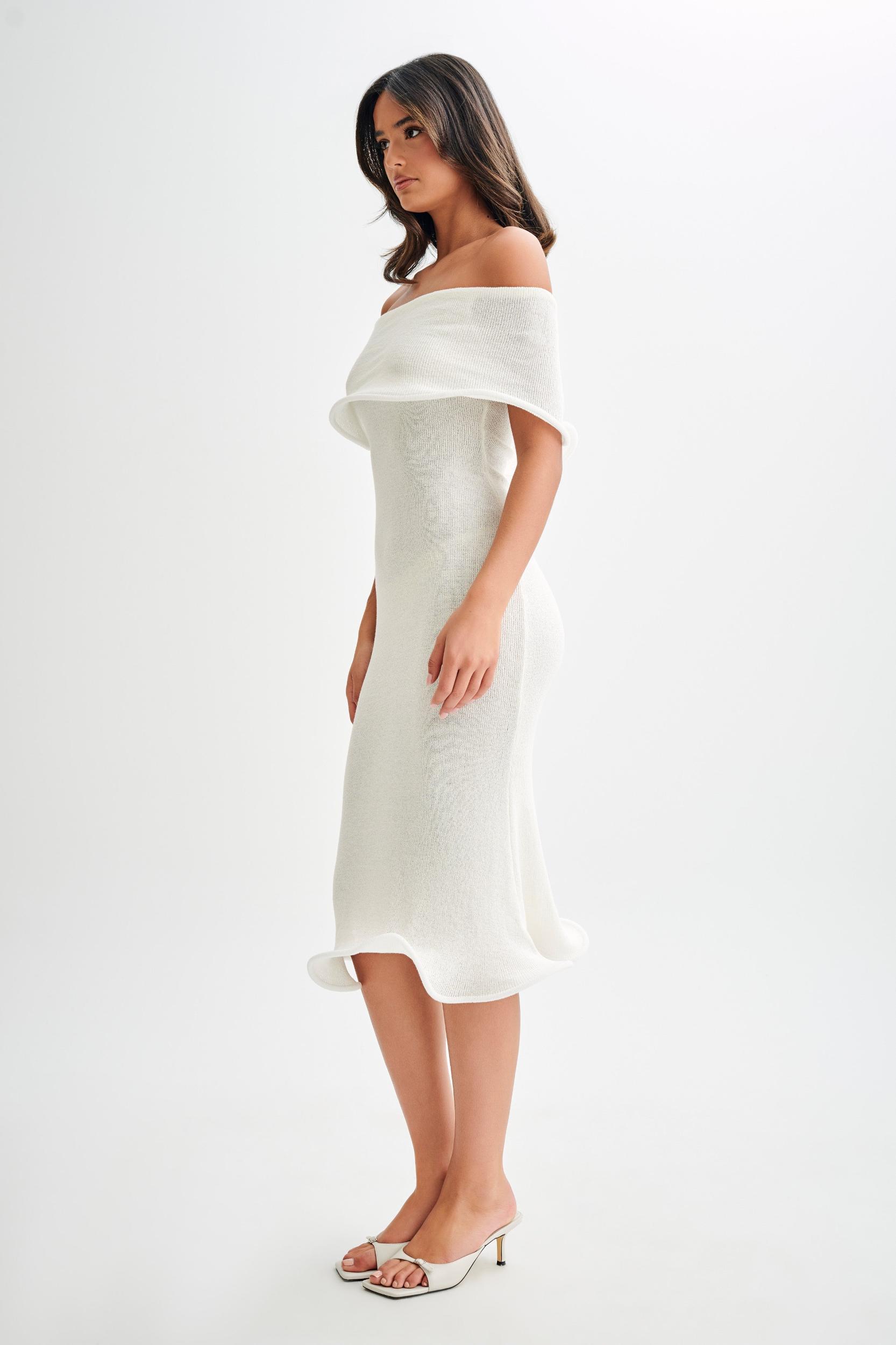 Molly Off Shoulder Knit Midi Dress - Ivory Product Image