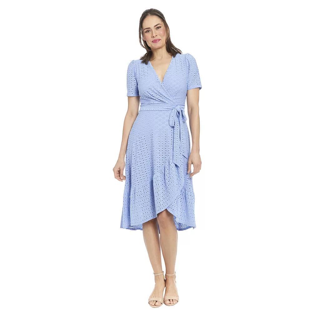 Women's London Times Eyelet Ruffled Wrap Dress, Size: 16, Purple Product Image