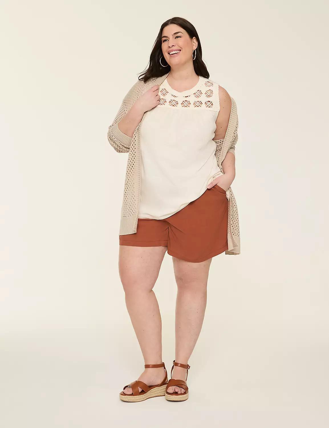 Sleeveless Crochet-Yoke Top Product Image