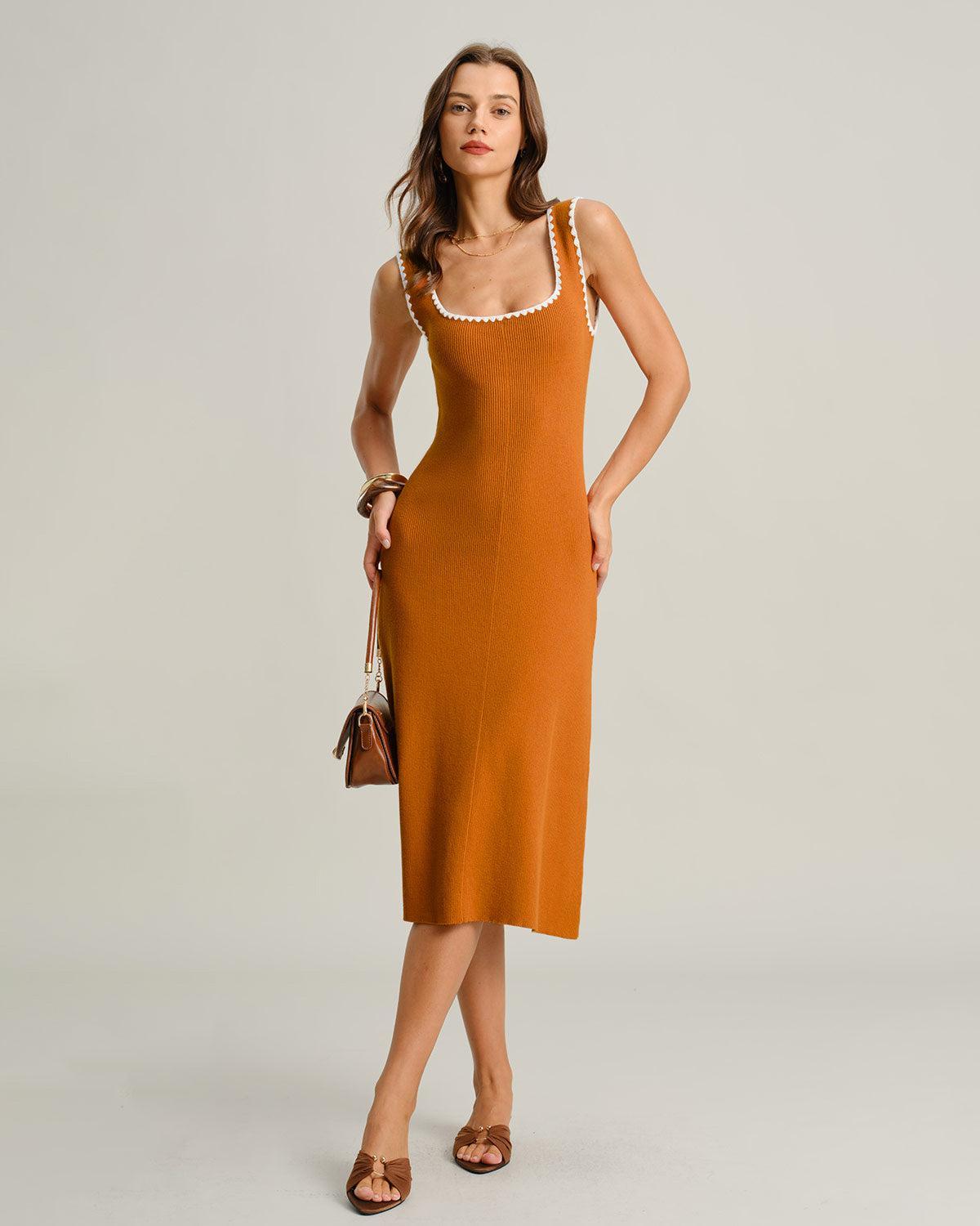 Brown Contrast Slip Sweater Dress Product Image