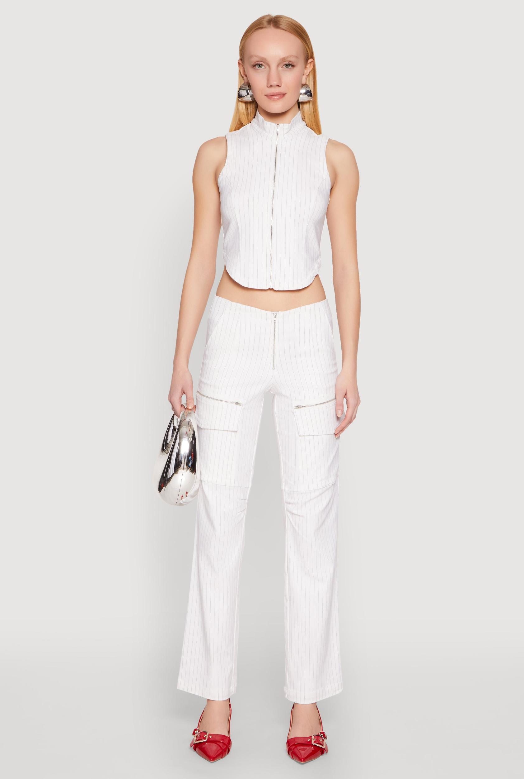 Womens Pinstripe Zip Front Pants Product Image