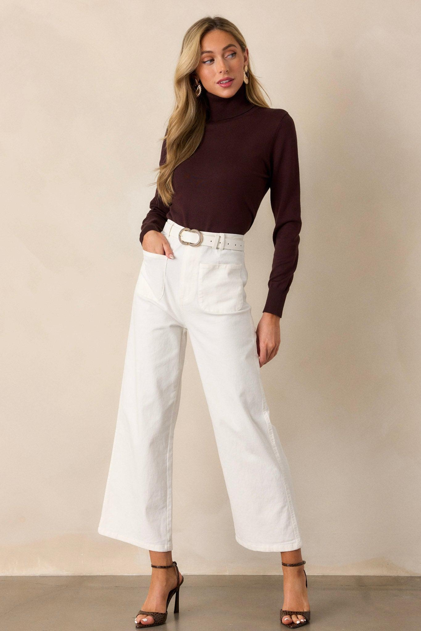Sleek Silhouette Ivory Wide Leg Jeans Product Image