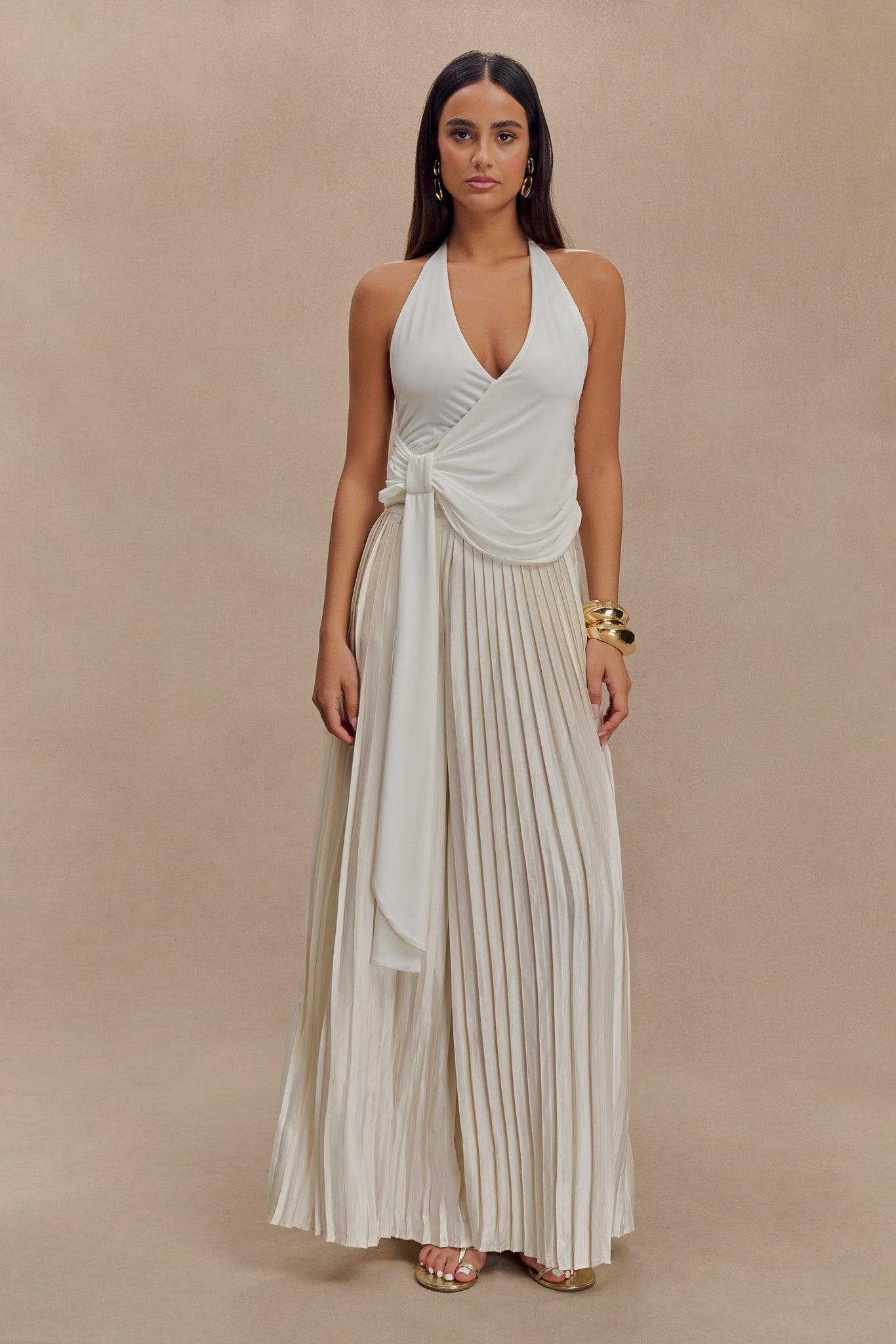 Kennedy Plisse Wide Leg Pants - Ivory Product Image