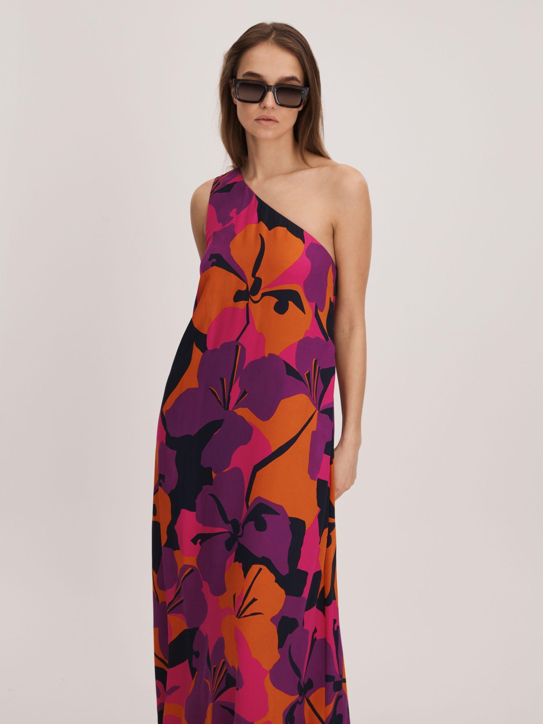 Florere Printed One-Shoulder Maxi Dress in Pink/Orange Product Image