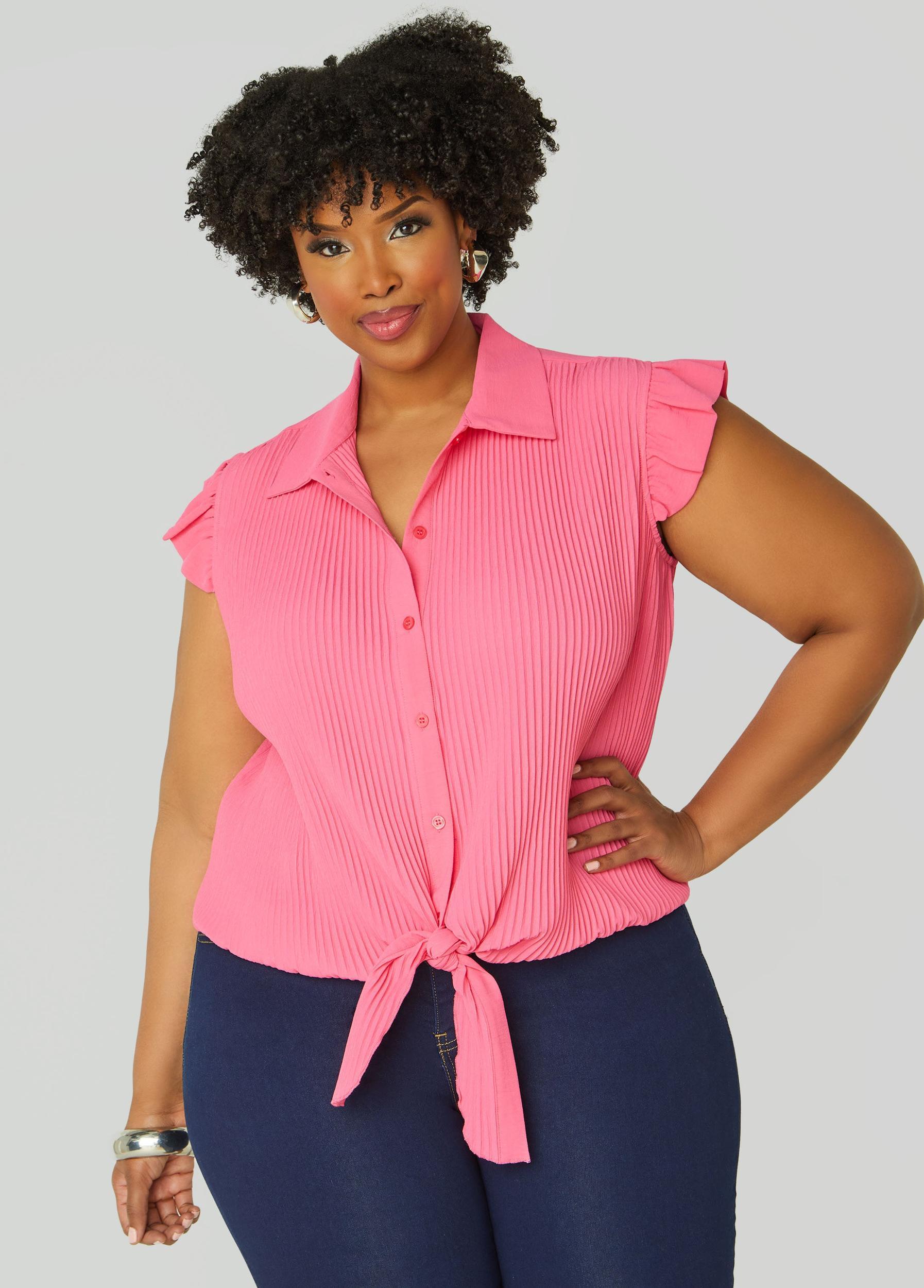 Pleated Tie Front Shirt Product Image