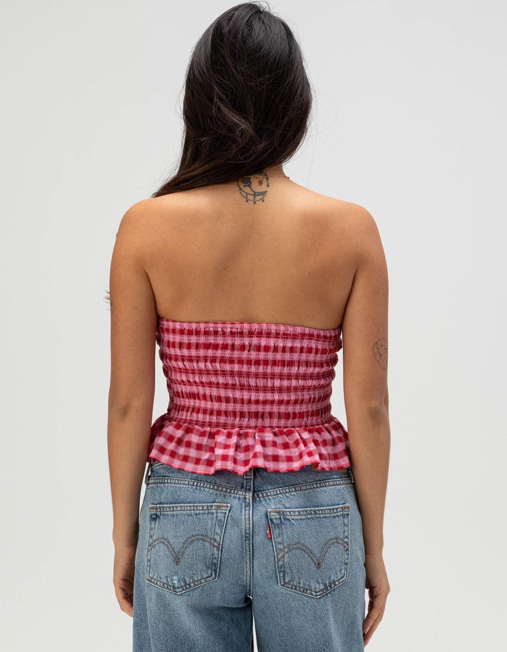 FULL TILT Smocked Plaid Peplum Tube Top Product Image