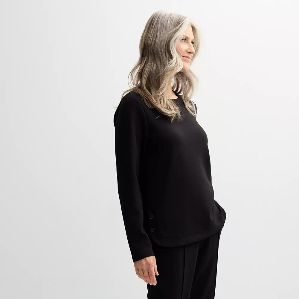 Women's Croft & Barrow® Button Detail Sweatshirt, Size: Large, Mineral Black Product Image