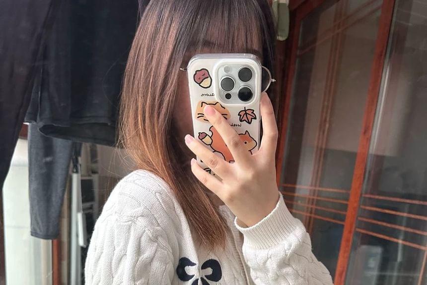 Bow Embroidered Cable-Knit Cardigan Product Image