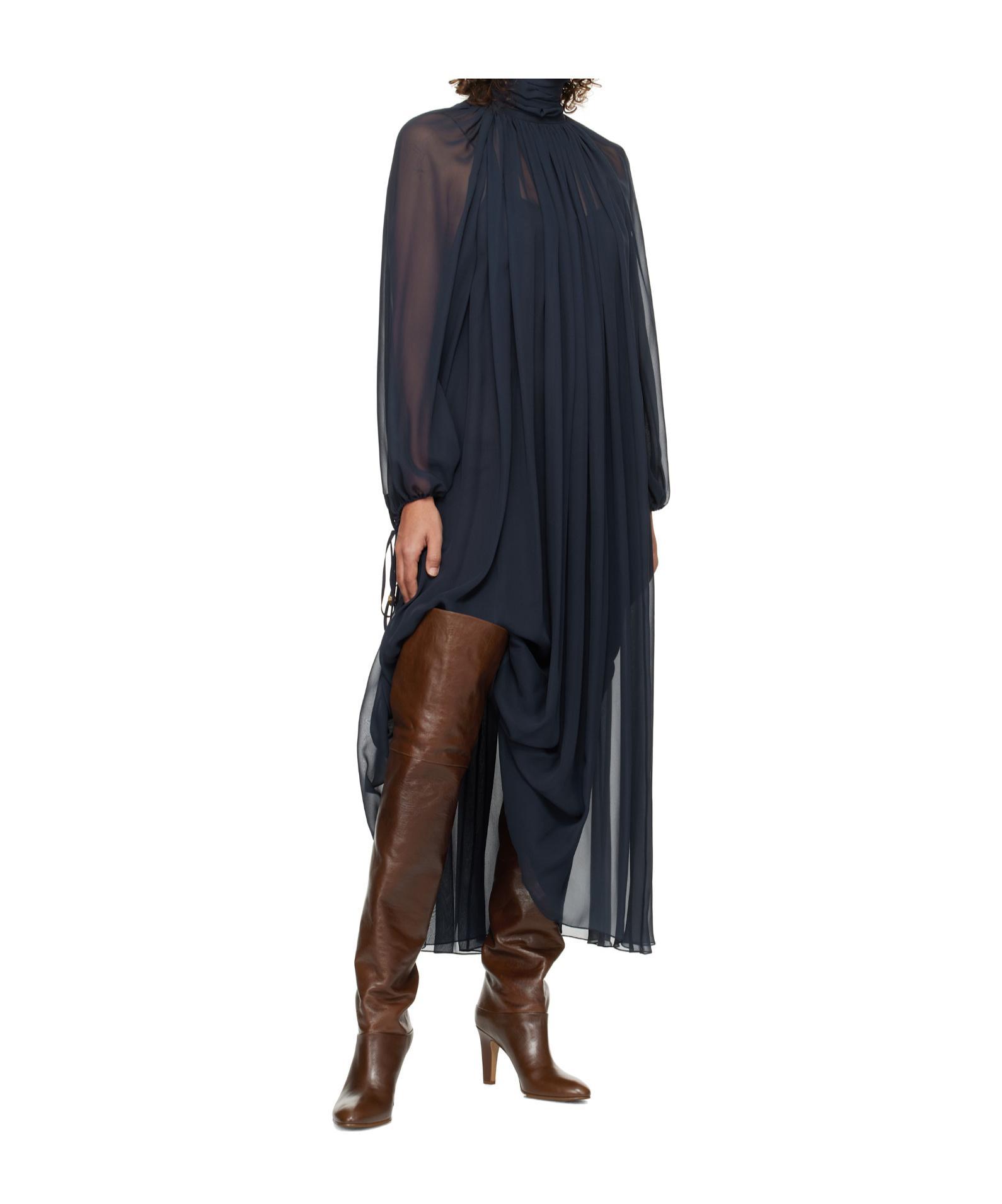 CHLOÉ Turtleneck Long-sleeve Swiss Dot Silk Maxi Dress In Black Product Image