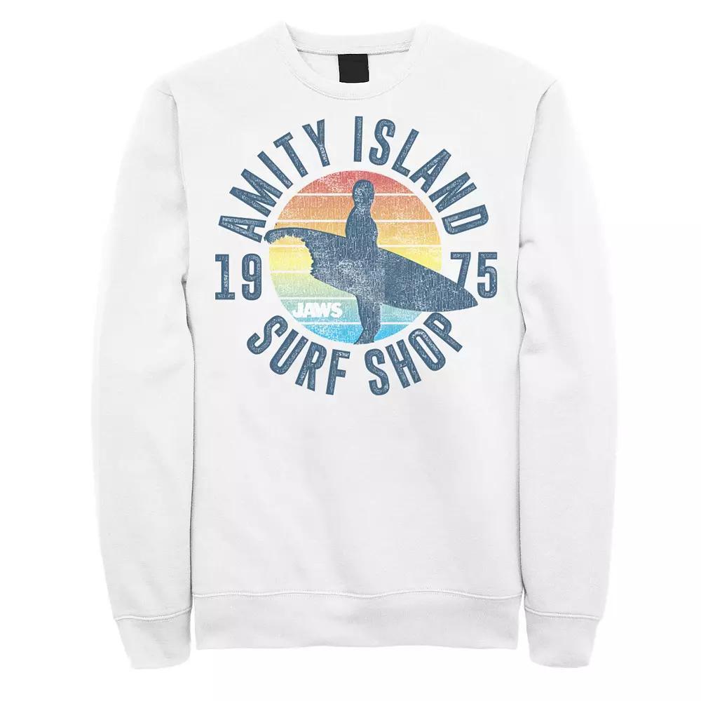 Men's Jaws Amity Island Surf Shop 1975 Retro Logo Sweatshirt, Size: 3XL, White Product Image
