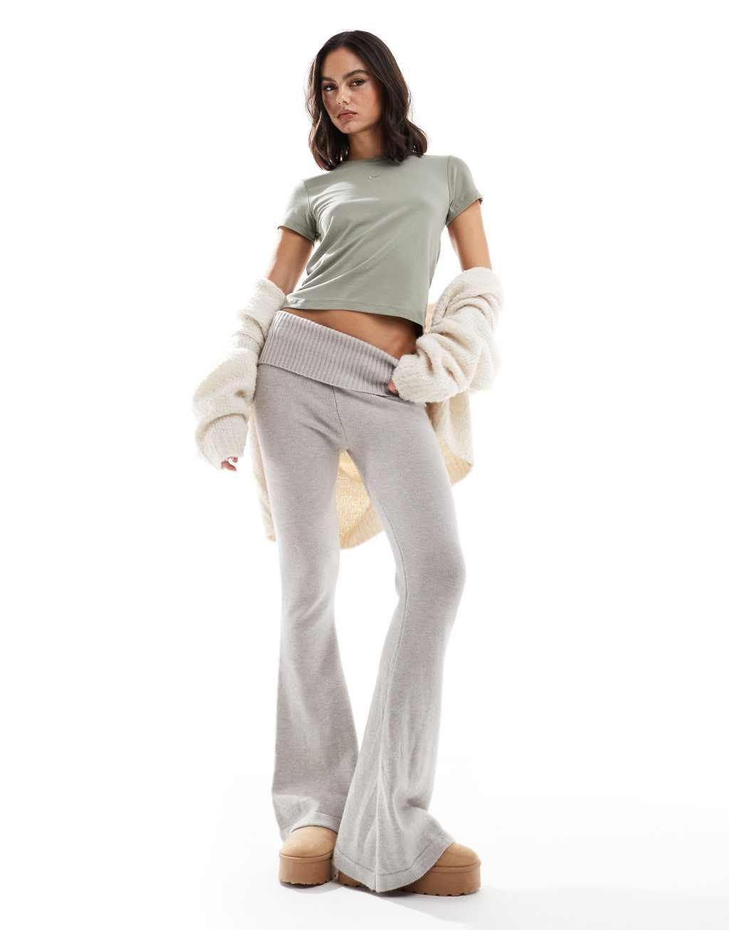 Nike Chill knitted cropped t-shirt in khaki Product Image