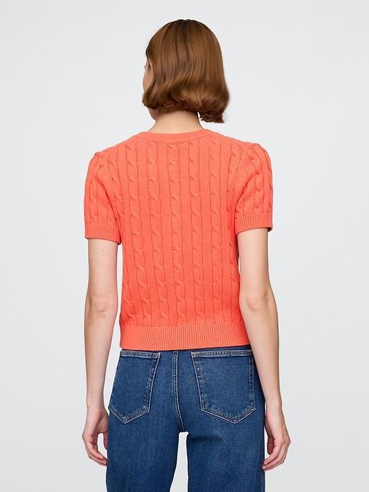 100% Cotton Cropped Cable-Knit Sweater Product Image