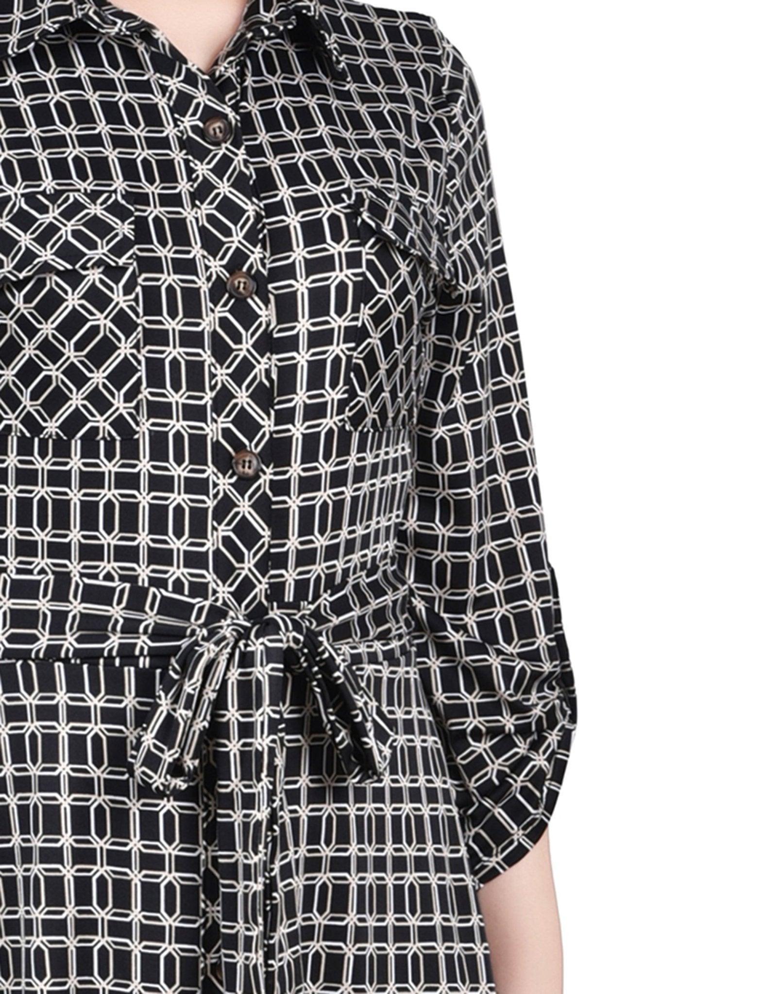 Black Gold Harlie 3/4 Slv Roll Tab Shirtdress - Petite Product Image