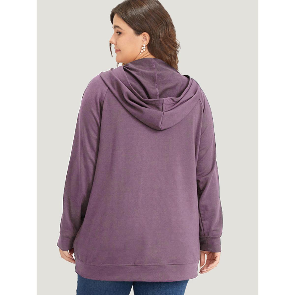Plus Size Solid Half Zip Hooded Pocket Raglan Sleeve Sweatshirt Women Mauve Casual Elastic cuffs Hooded Dailywear Sweatshirts BloomChic 18-20/2X Product Image