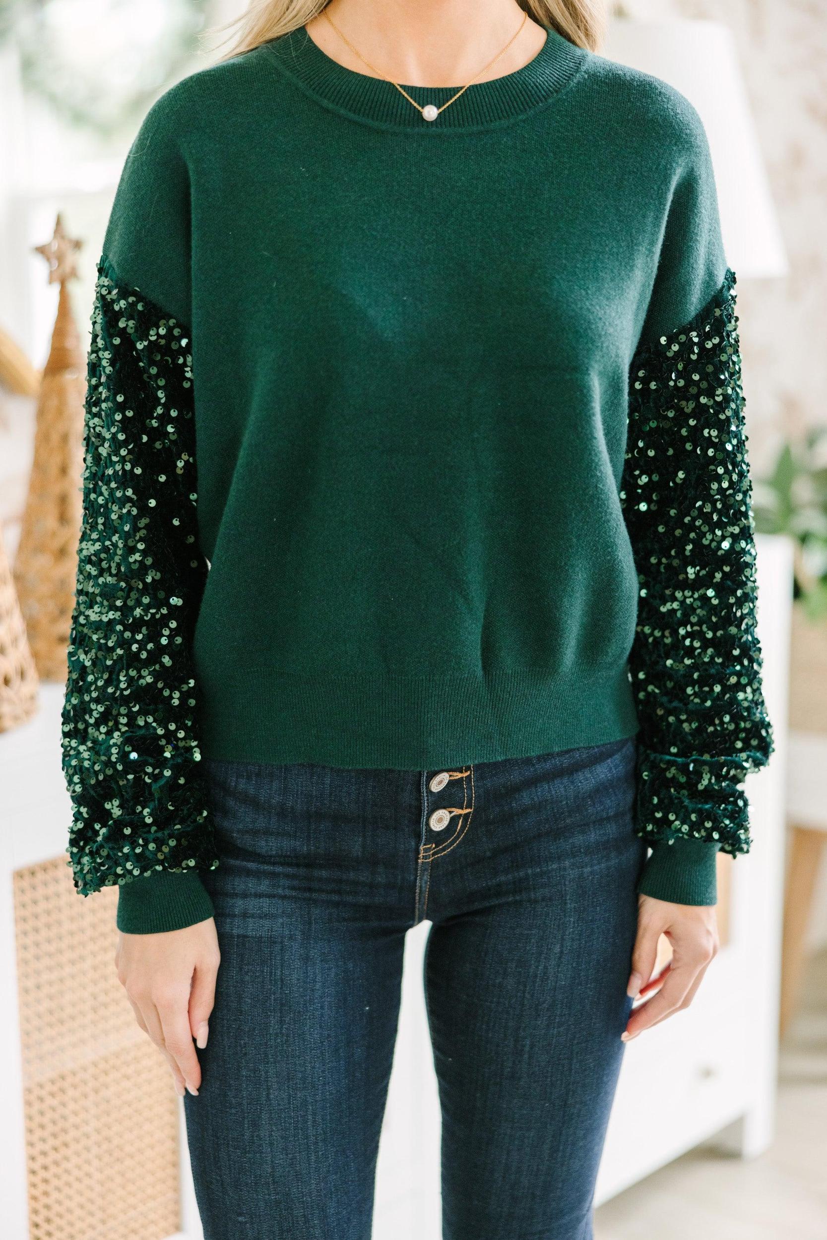 Don't Think Twice Emerald Green Sequin Sweater Female Product Image