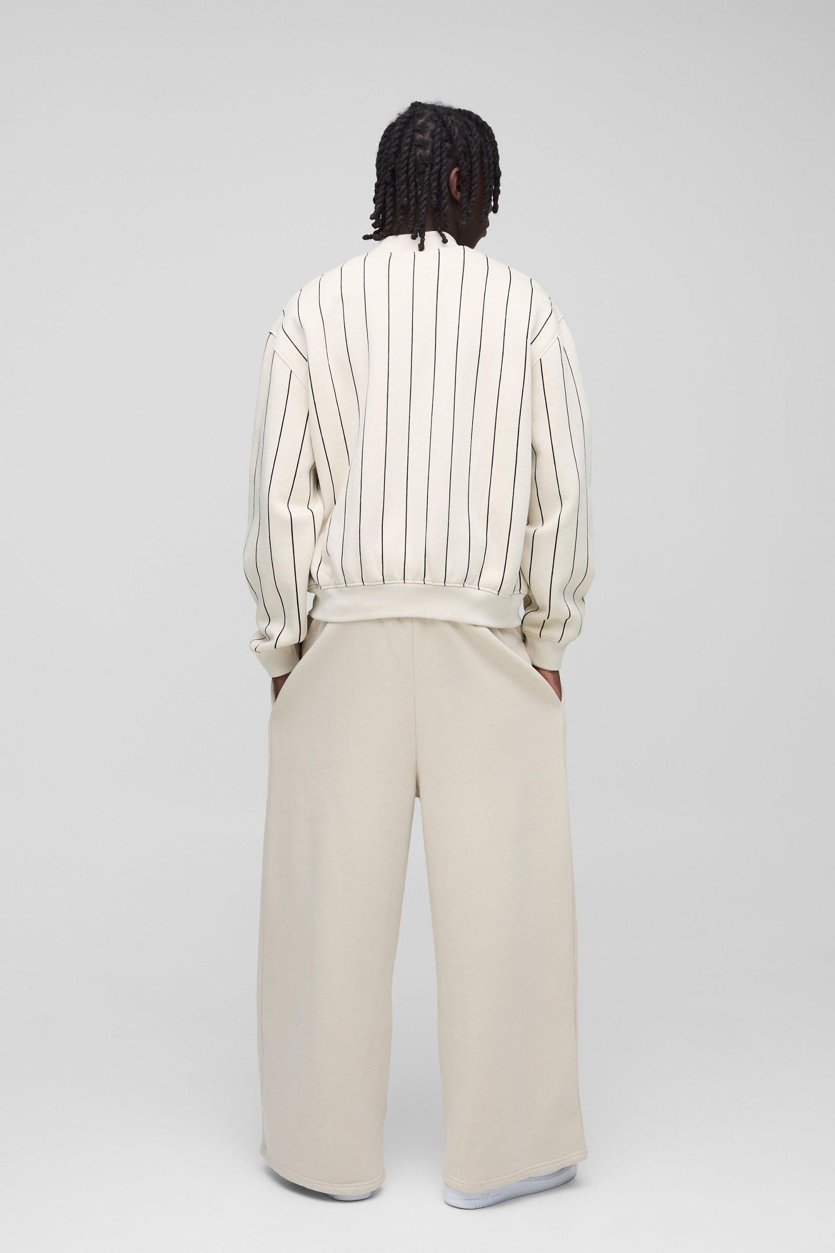 Oversized BM Pinstripe Jersey Bomber Jacket | boohooMAN USA Product Image