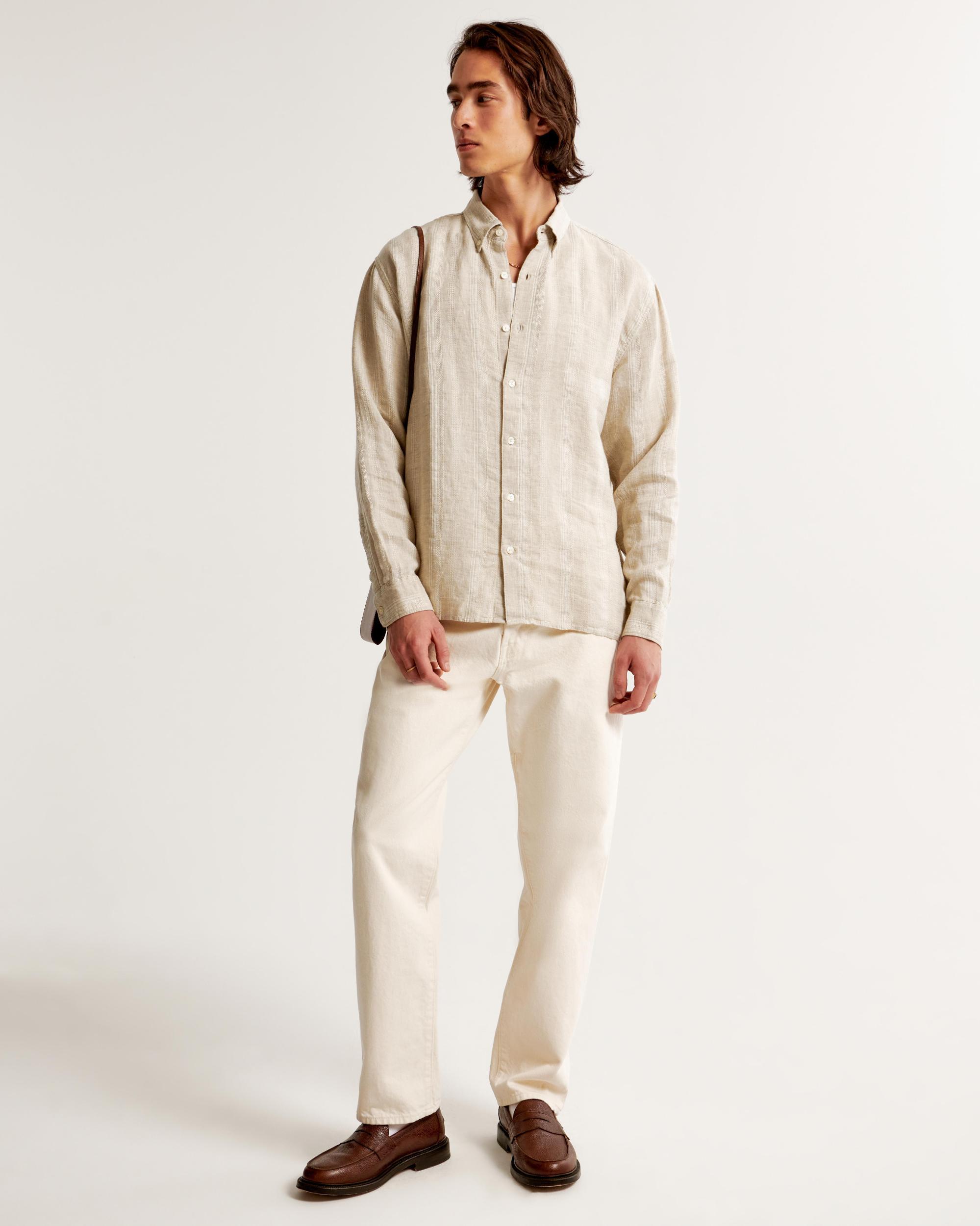 Summer Linen-Blend Button-Up Shirt Product Image