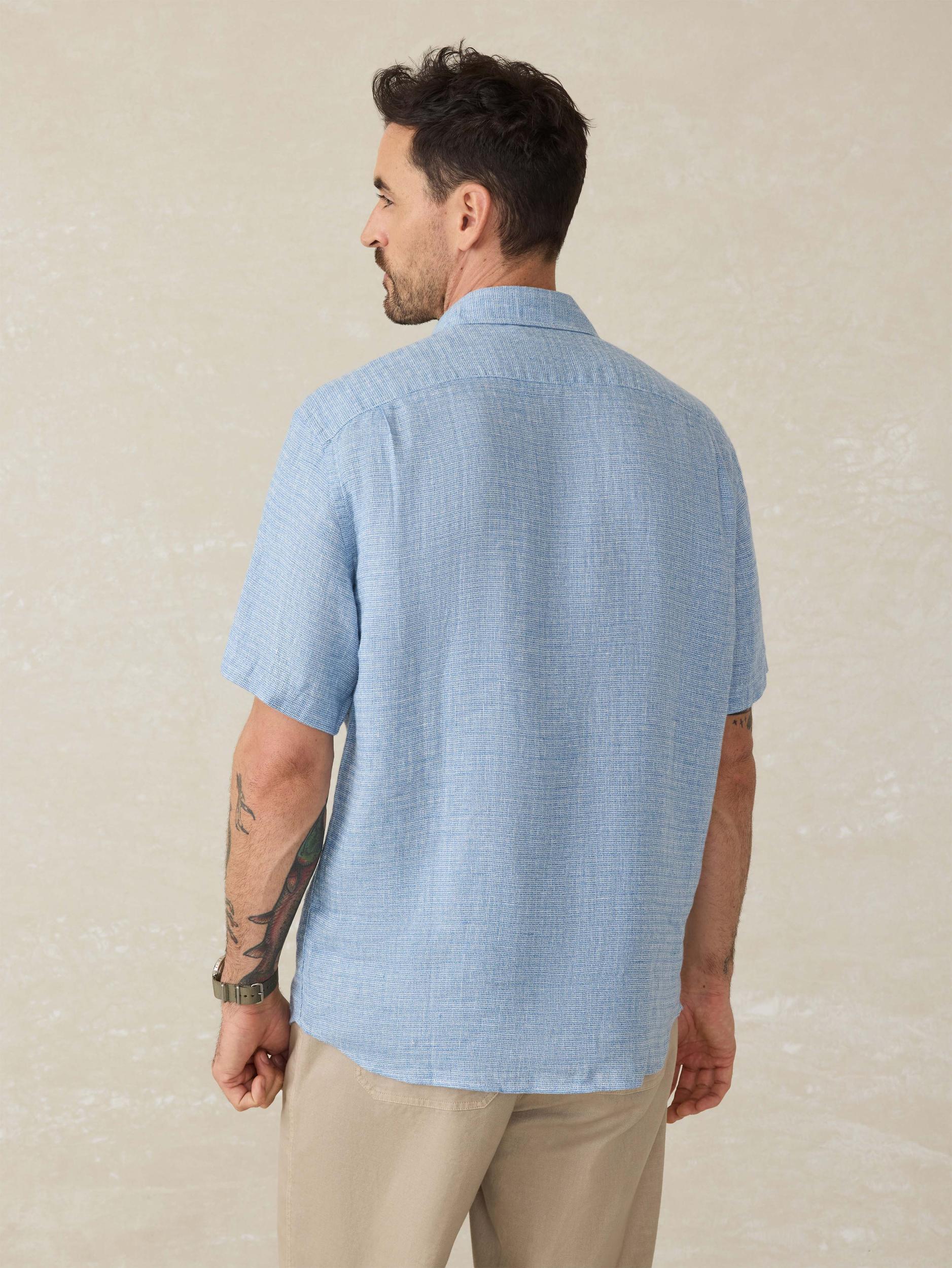 Short-Sleeve Palma Linen Shirt - Blue Basketweave Male Product Image