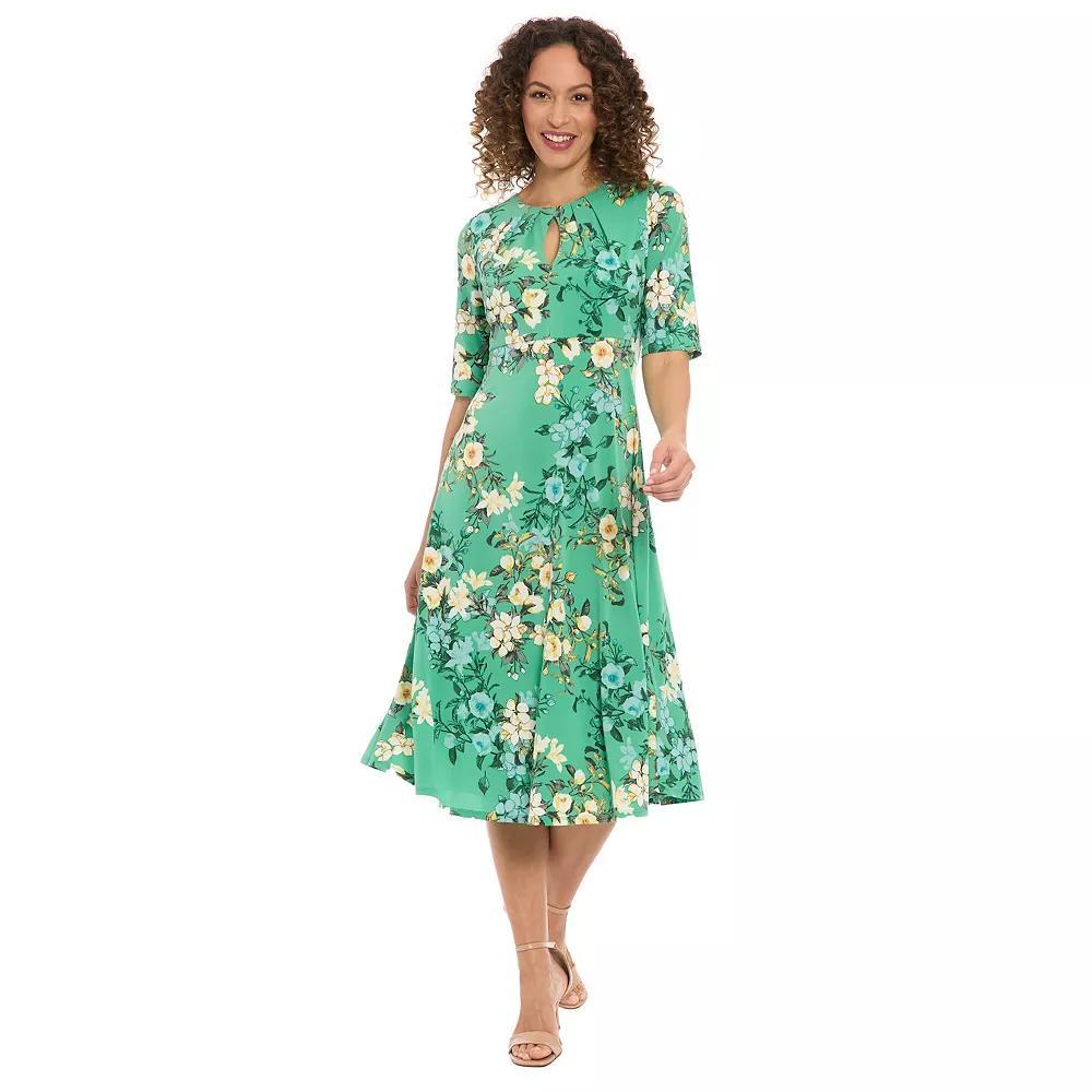 Women's London Times Floral Pleated Keyhole Neck Midi Dress, Size: 12, Green Product Image