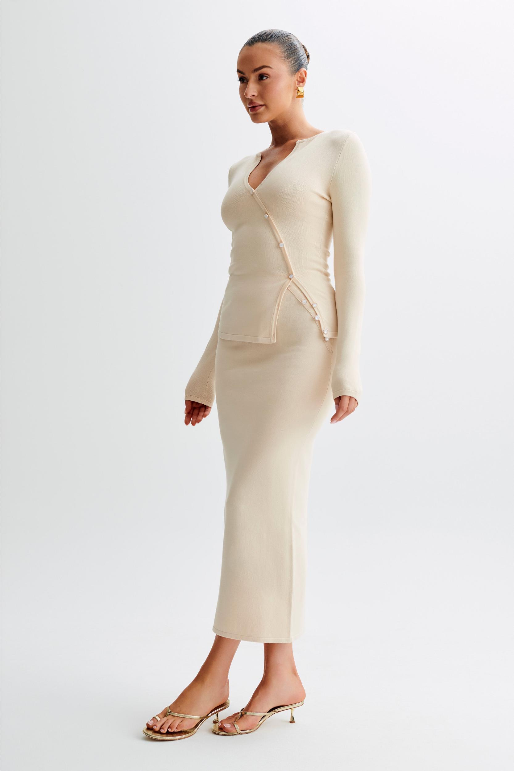 Maisie Buttoned Knit Maxi Skirt - Cream Product Image