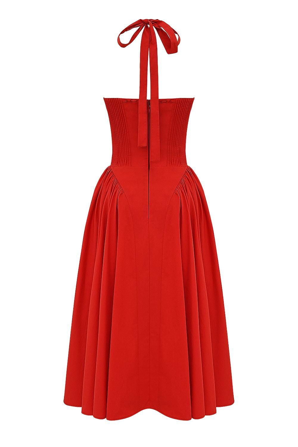 Adabella Italian Tomato Cotton Halter Sundress Product Image