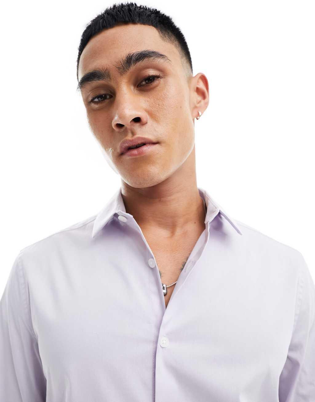 ASOS DESIGN stretch slim fit work shirt in lilac  Product Image