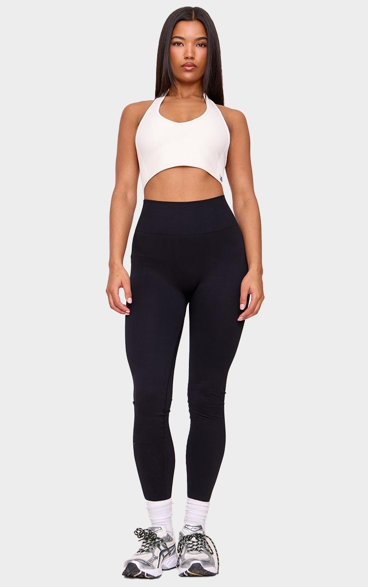Cream Seamless Halter Gym Top Product Image