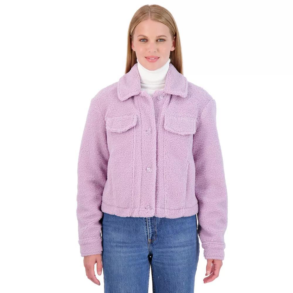 Juniors' Sebby Teddy Sherpa Crop Jacket, Women's, Size: Large, Purple Product Image