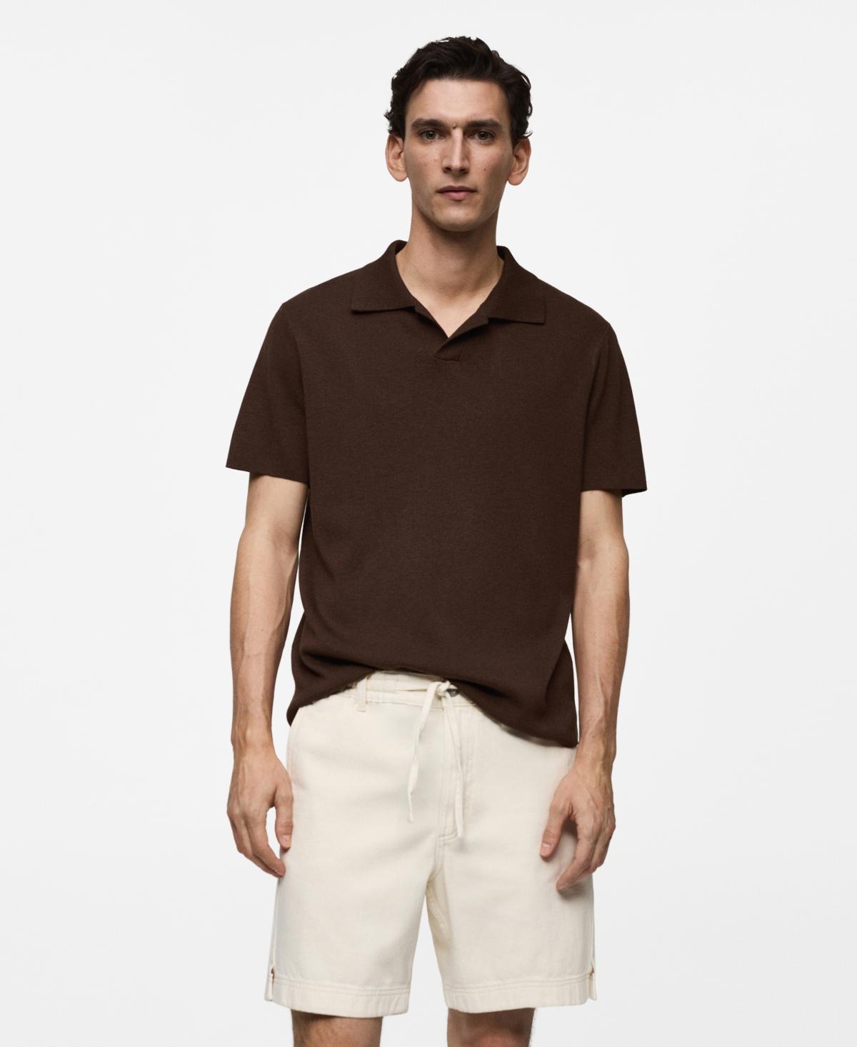 Textured knitted cotton polo shirt - Men | MANGO USA Product Image