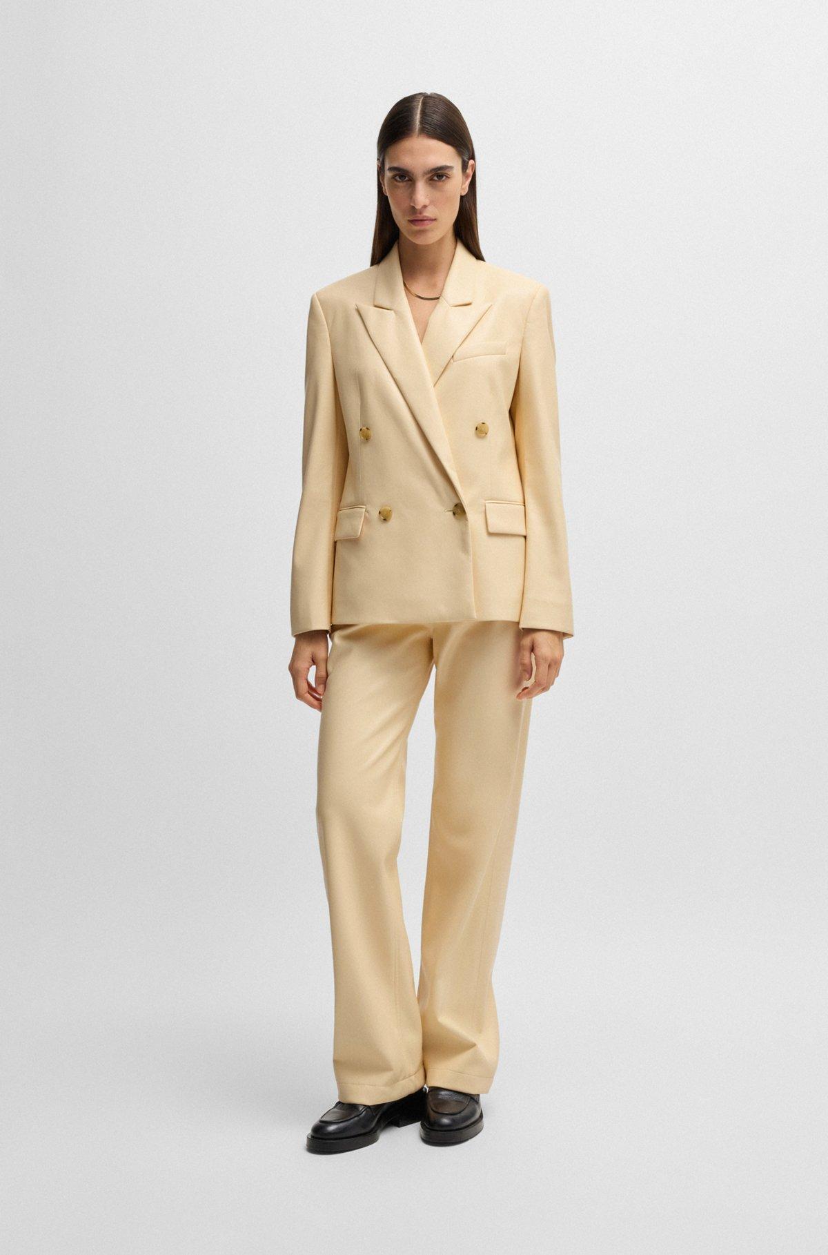 BOSS - Regular-fit double-breasted blazer in faux leather - Light Beige Product Image