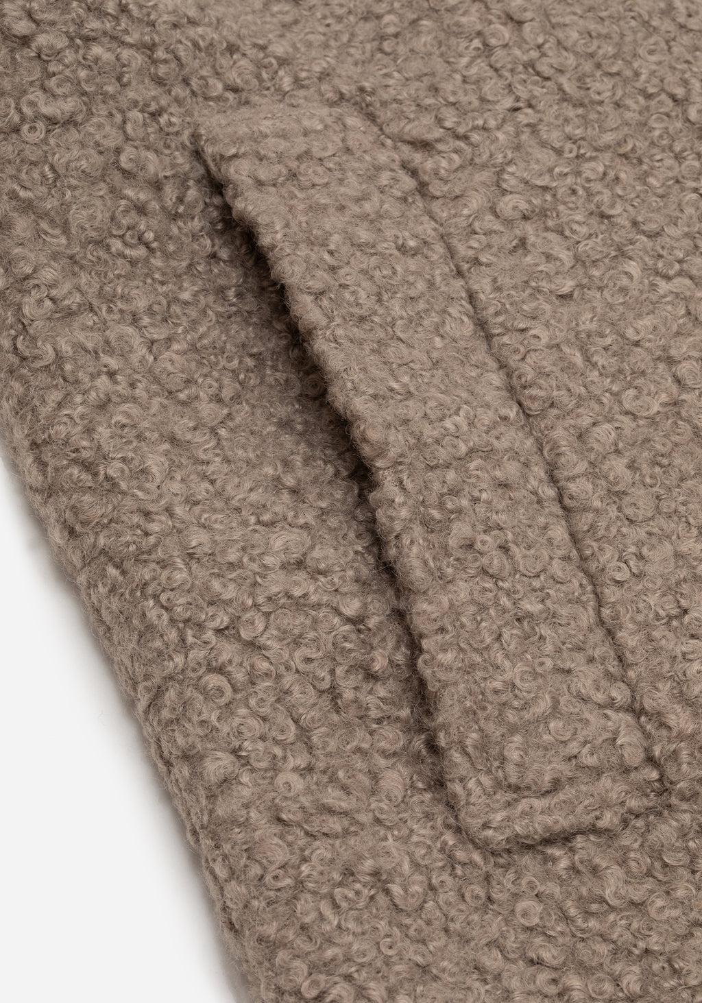 Gorgon Bouclé Longline Oversized Coat with Bee Brooch - Taupe Product Image