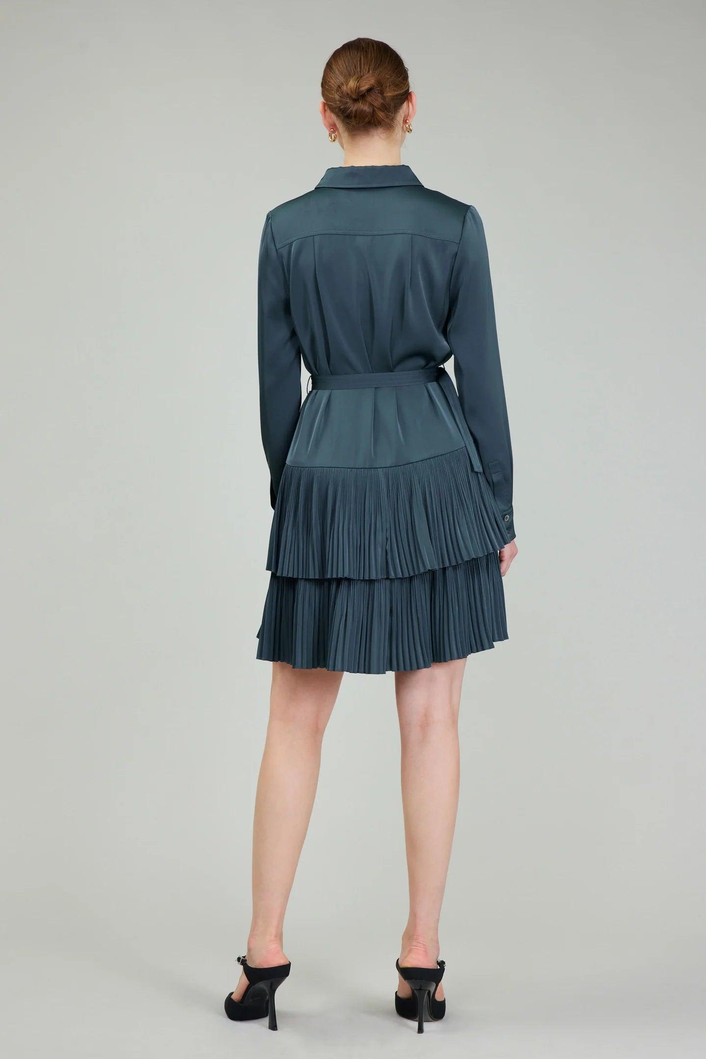 Tiered Pleated Shirt Dress Product Image