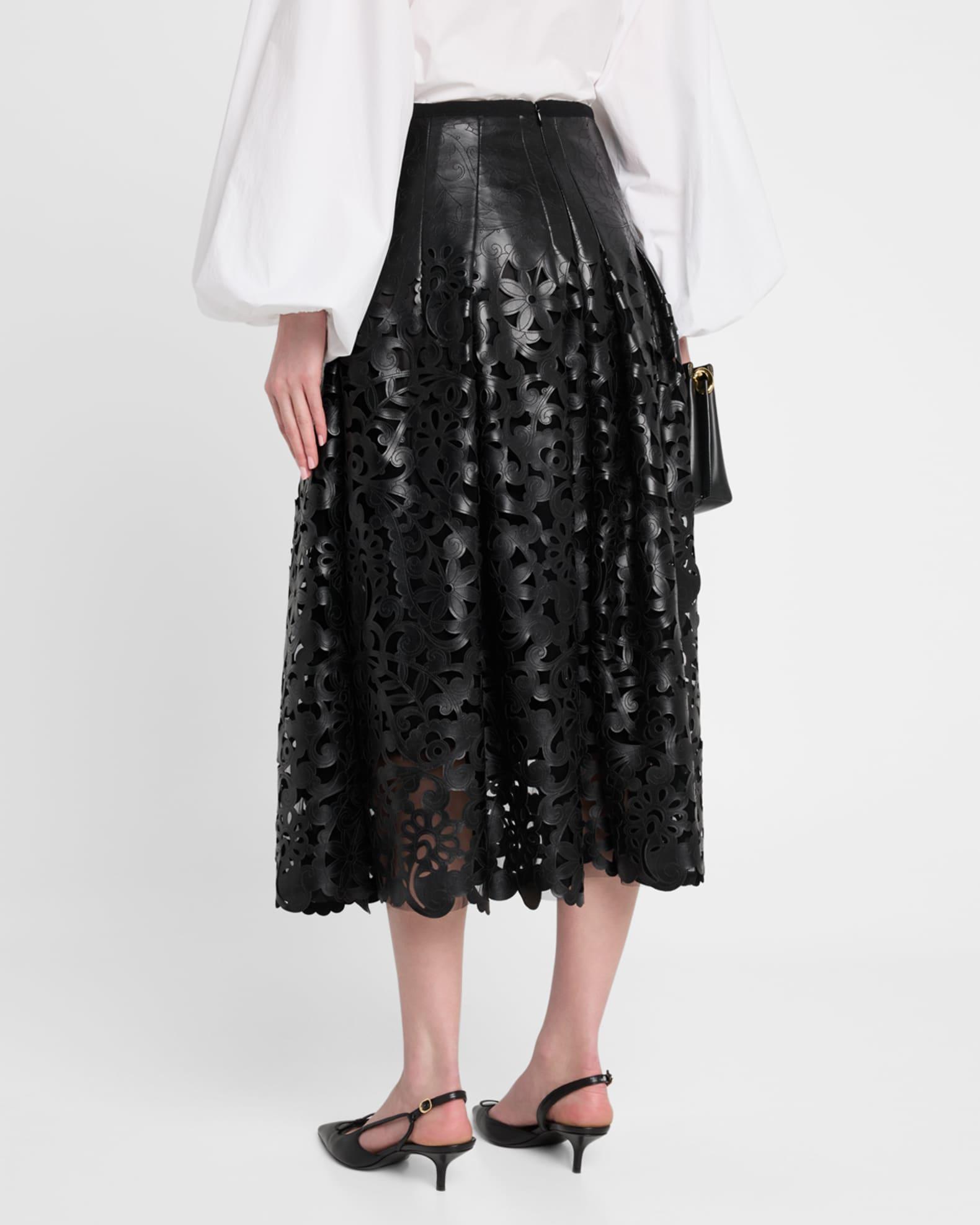 Floral Cutout Faux Leather Midi Skirt Product Image