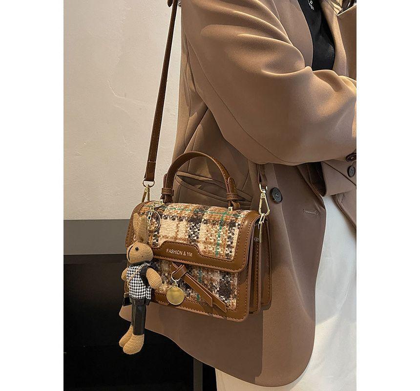 Set: Houndstooth Flap Crossbody Bag + Bag Charm Product Image