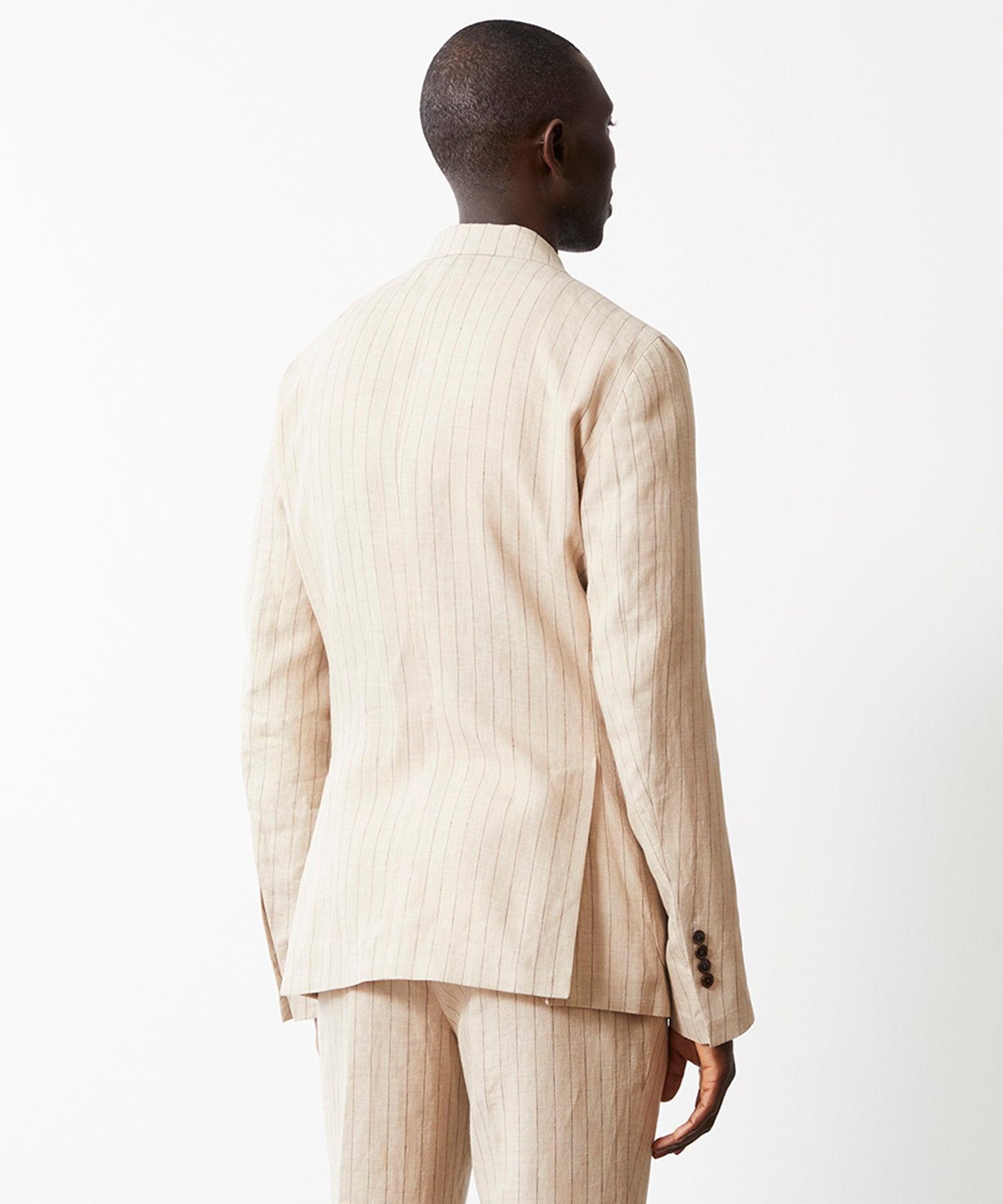 Italian Linen Madison Jacket in Ecru Stripe Product Image