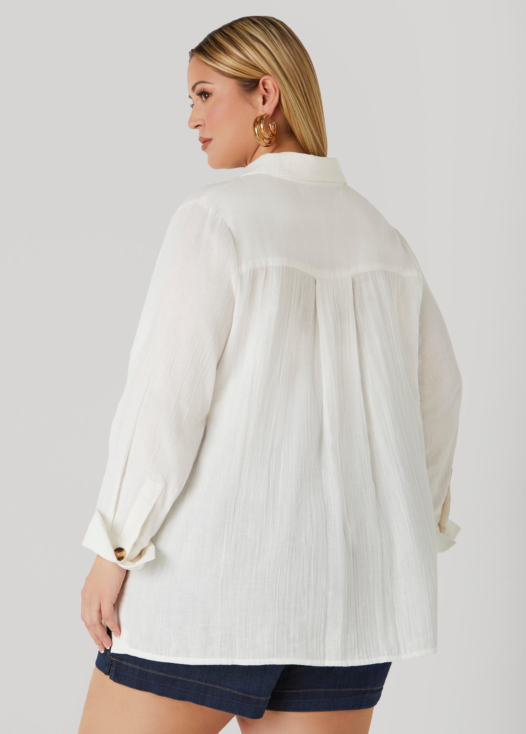 Button Detailed Cotton Gauze Shirt Product Image