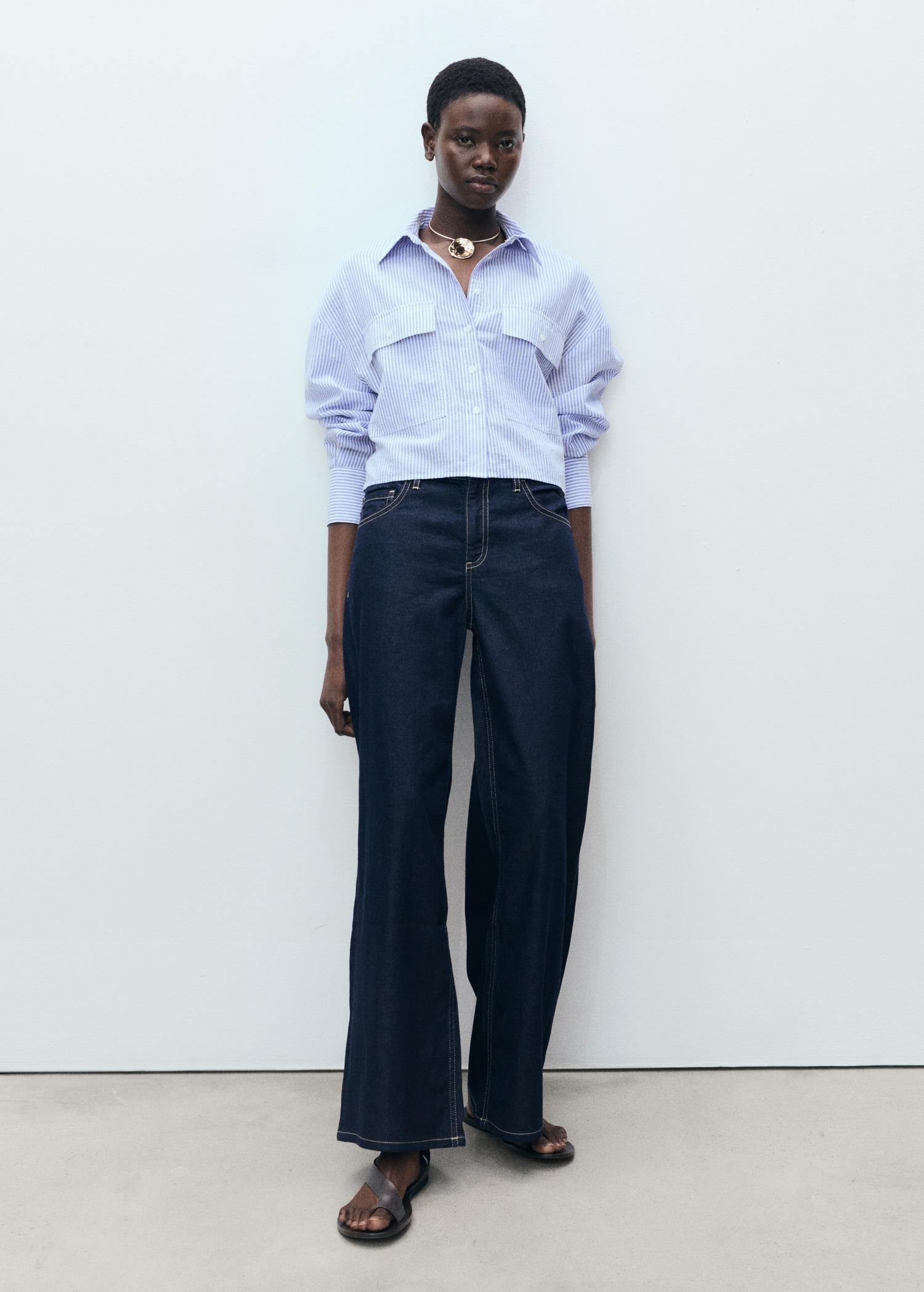 Striped cropped shirt with pockets - Women | MANGO USA Product Image