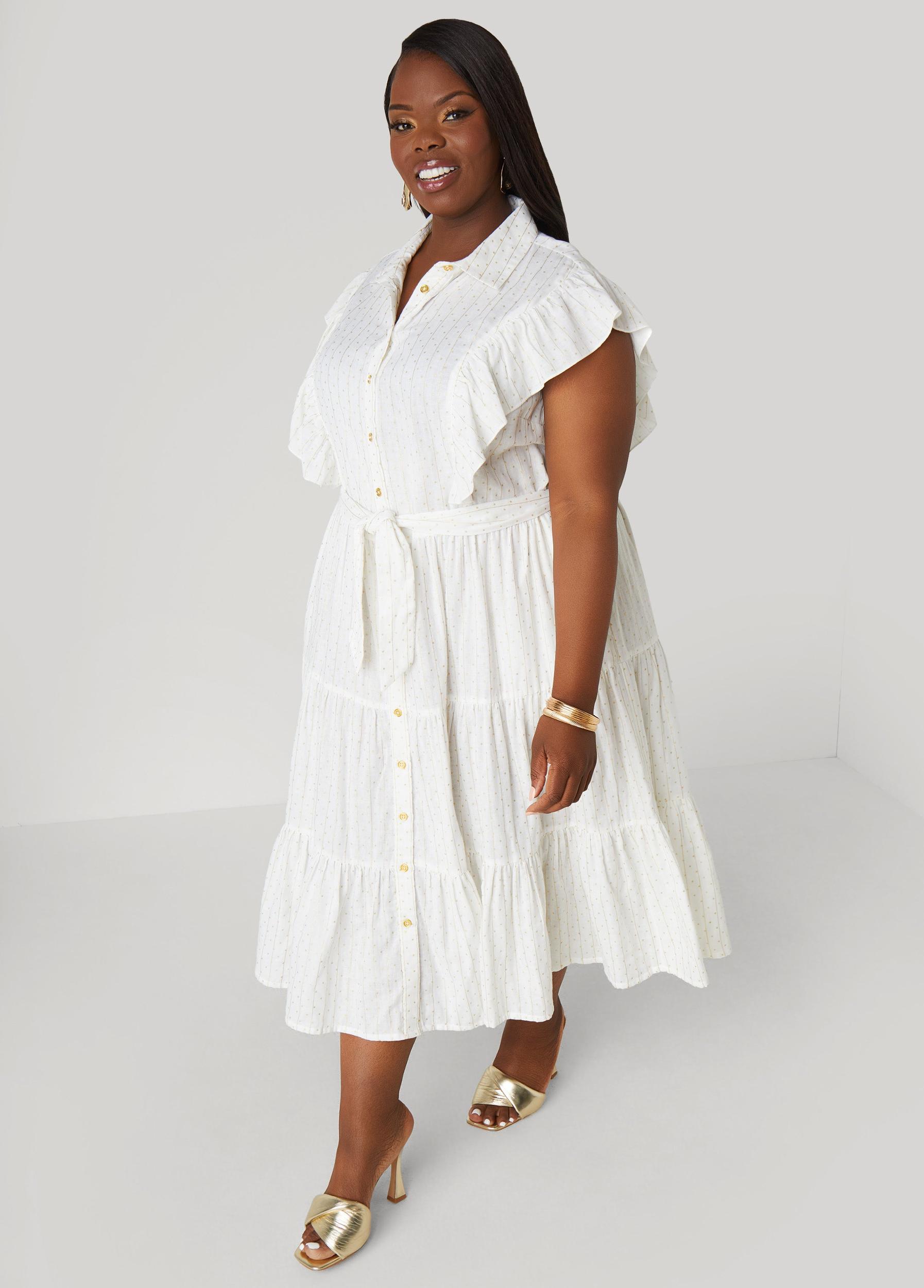 Metallic Print Cotton Midaxi Dress Product Image